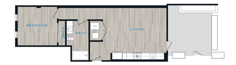 Floor plan for 1 bed, 1 bath, 782 sqft